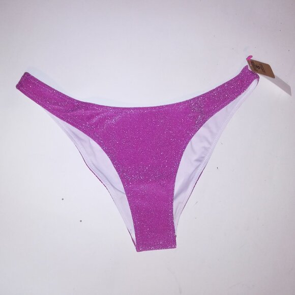 Victoria Secret PINK Swim Bikini Bottom Fuchsia Pink Silver Glitter Shimmer Braz - Picture 4 of 8